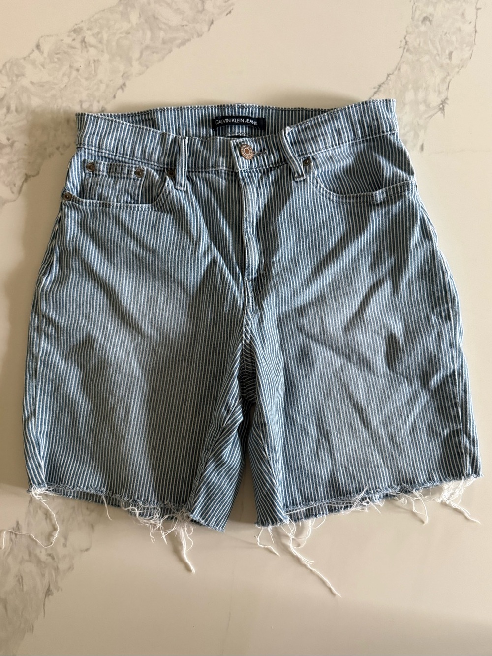 Calvin Klein Jeans Light Blue Striped Denim Shorts
